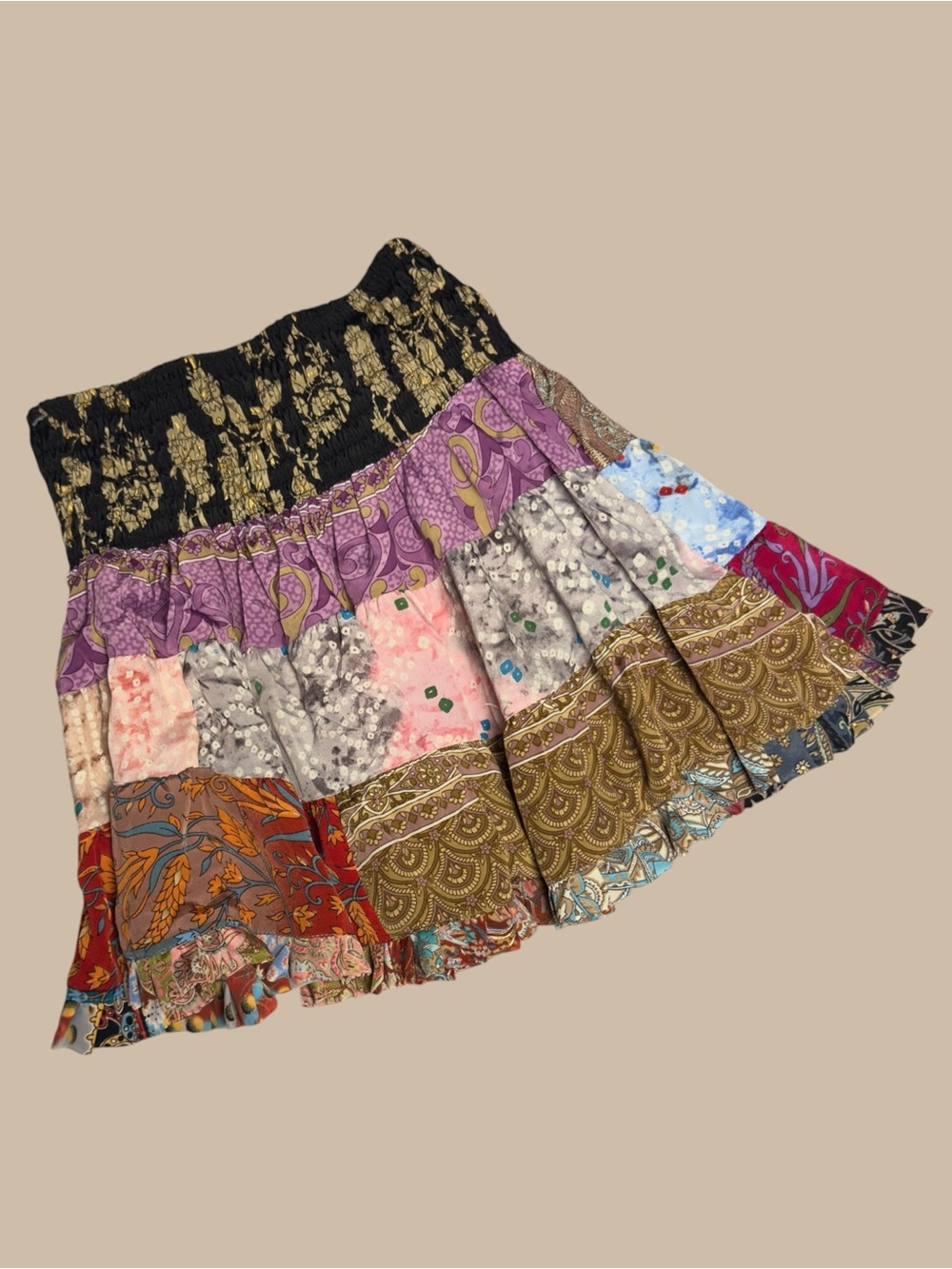 Karma Highway Boho Patchwork Mini Skirt One Size Paisley Tiered Festival 90s Y2K